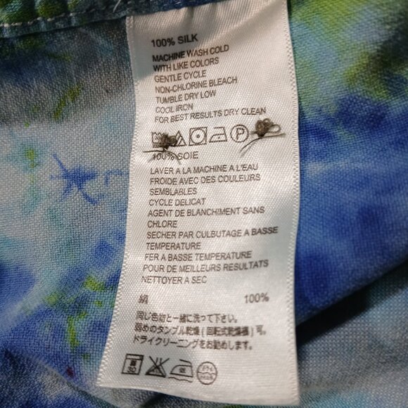Tie Dyed Blue & Green !00% silk shirt - Picture 4 of 9